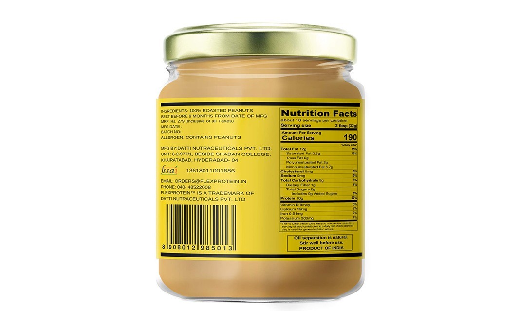 Flex Protein Smooth Peanut Butter    Glass Jar  500 grams